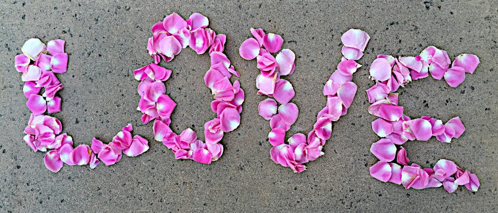 rose petals spelling out LOVE